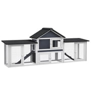 83"L Outdoor Rabbit Hutch, Guinea Pig Cage Indoor Outdoor Wooden Bunny Hutch with Double Runs, Weatherproof Roof, Removable Tray, Ramps, Dark Gray