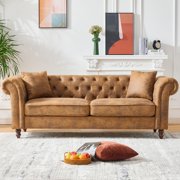 83  Luxury Chesterfield Leather Sofa, Mid Century Modern 3 Seater Couch w/Roll Armrest, Comfy Sleeper Cloud Couches SofaBed for Office, Apartment Living Room & Bedroom, Easy Assembly, Brown