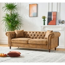 83" ‌Luxury Chesterfield Leather Sofa, Mid-Century Modern Upholstered Sofa, 3 Seater Tufted Sofa with Two Throw Pillows for Living Room, Office, Apartment