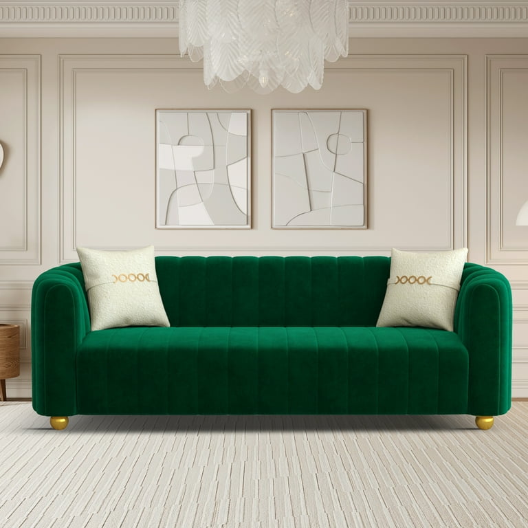83 inch Luxury Velvet Sofa Modern Chesterfield Couch for 3 Person Fashion Couch with 2 Pillows Large Modern Couches for Living Room Office Apartment