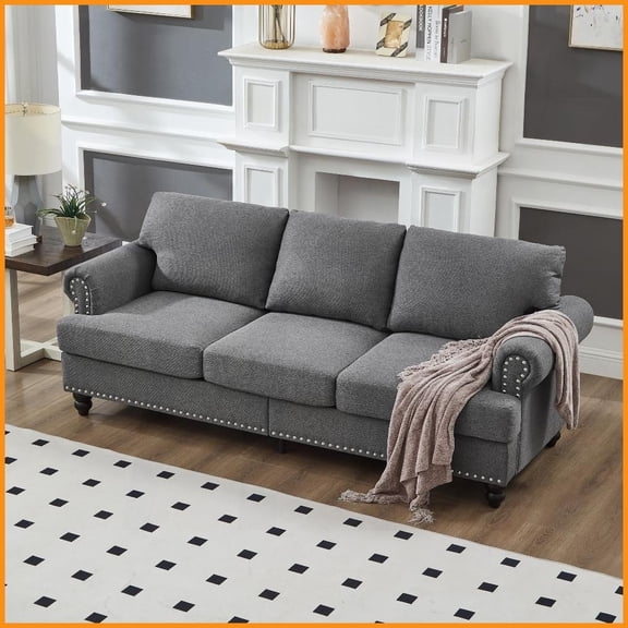 83" Modern Classic 3-Seater Polyester Sofa with Storage - Grey Upholstered Couch for Living Room
