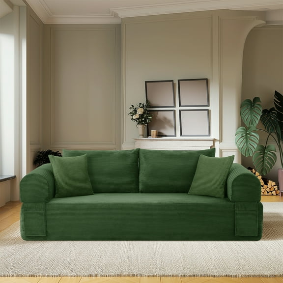 83" Modern Corduroy Loveseat Sofa,2-Seater Cloud Couch with Memory Foam and Spring Seat With Four Pillows,Deep Seat Sofa with Wide Armrests,No Assembly Couch in a Box for Bedroom,Living Room