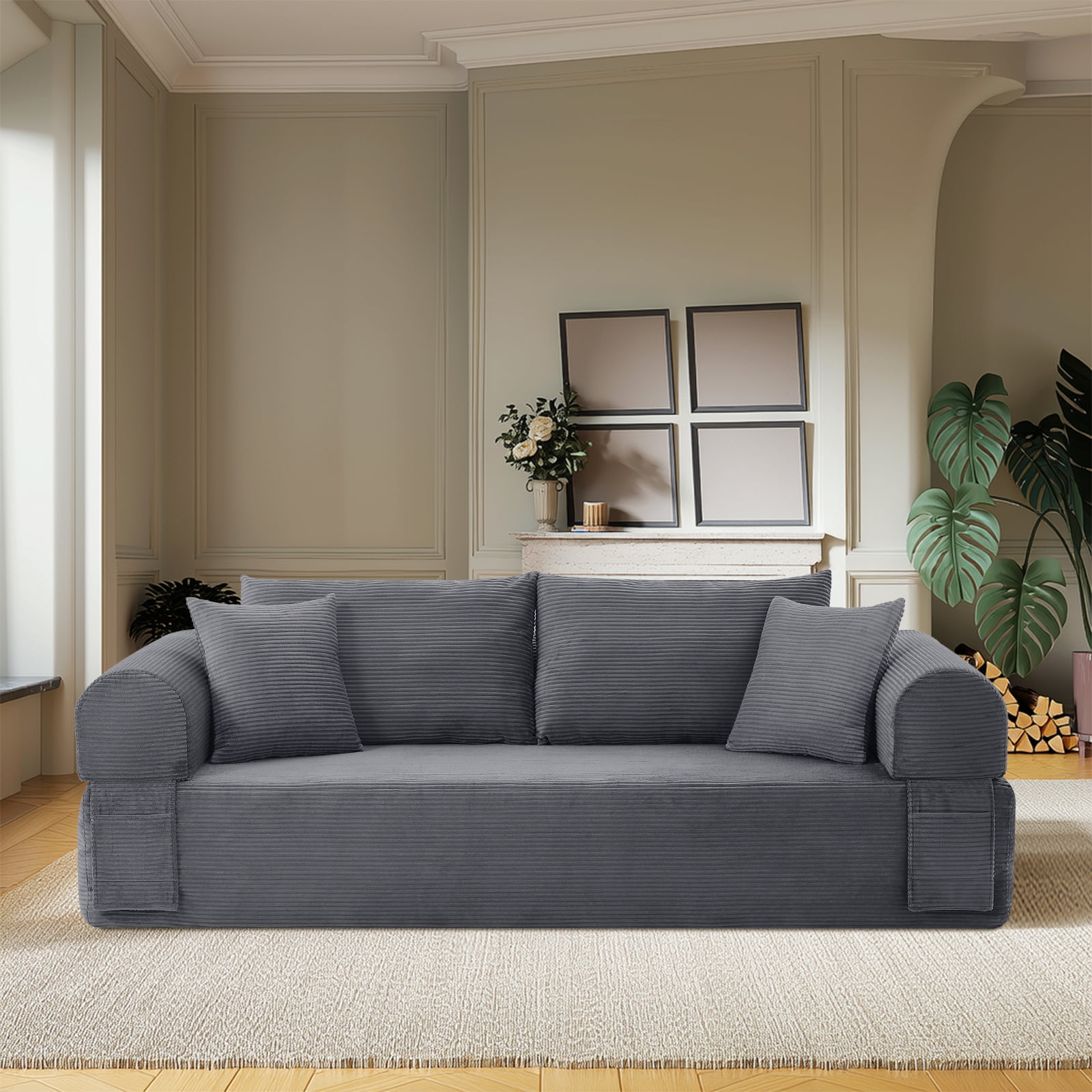 83" Modern Corduroy Loveseat Sofa,2-Seater Cloud Couch with Memory Foam and Spring Seat With Four Pillows,Deep Seat Sofa with Wide Armrests,No Assembly Couch in a Box for Bedroom,Living Room