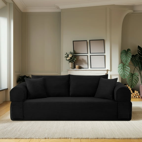 83" Modern Corduroy Loveseat Sofa,2-Seater Cloud Couch with Memory Foam and Spring Seat With Four Pillows,Deep Seat Sofa with Wide Armrests,No Assembly Couch in a Box for Bedroom,Living Room