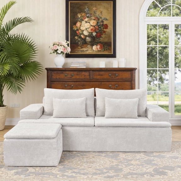 83" Modular Sectional Sofa, Boneless L-Shape Comfy Cloud Couch with Ottoman, 3-Seater Deep Seat Convertible Modular Sofa with Pocket Springs, Throw Pillows for Living Room, No Assembly Required