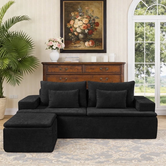 83" Modular Sectional Sofa, Boneless L-Shape Comfy Cloud Couch with Ottoman, 3-Seater Deep Seat Convertible Modular Sofa with Pocket Springs, Throw Pillows for Living Room, No Assembly Required