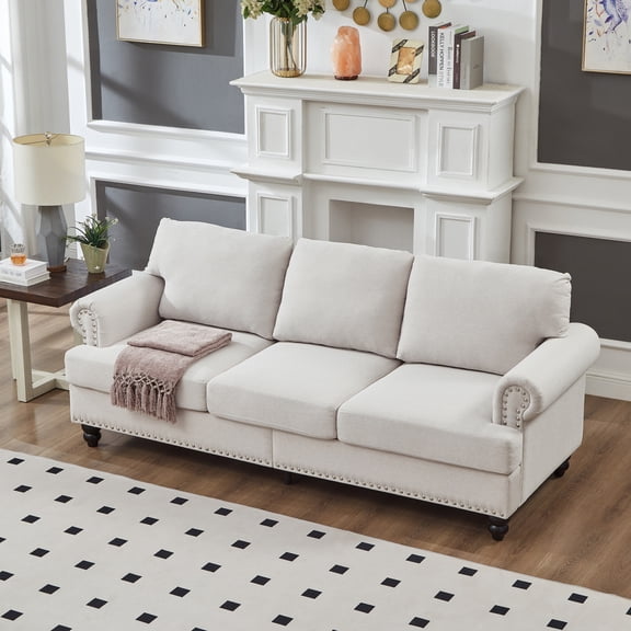 83" Modular Sectional Sofa, Modern 3 Seater Cloud Couches with Storage Seats and Rolled Nails Arms for Living Room, Beige