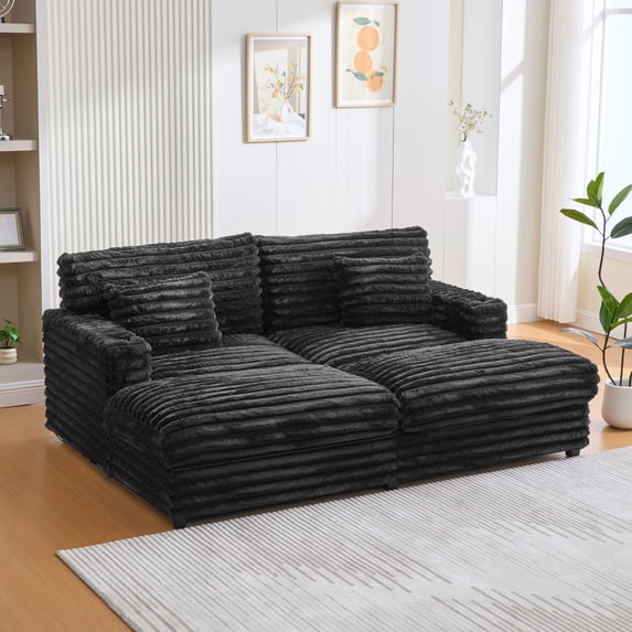 83'' Oversized Double Lounge Chaise, Upholstered Cloud Plush Sofa Bed, Modern Sleeper Loveseat Chair Deep Seat, for Living Room Bedroom Reading, Black
