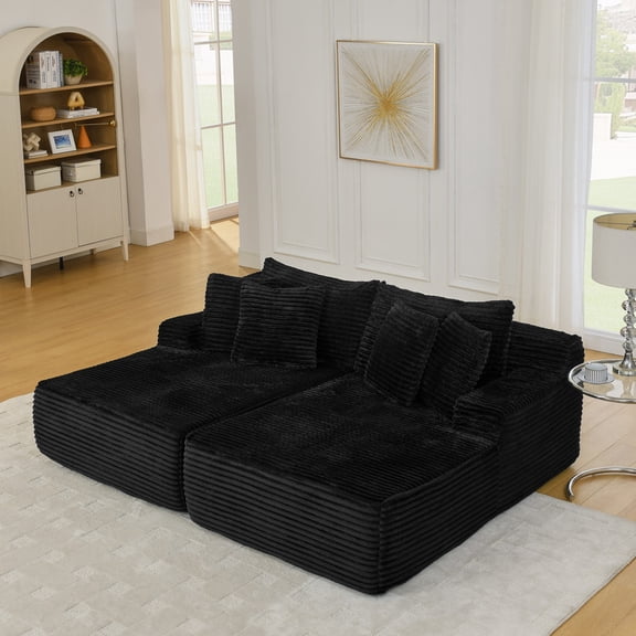 83'' Oversized Loveseat Sofa in a Box, Deep Seat Modular Velvet Compressed Couch with High Density Foam, No Assembly Small Space Sofa for Living Room Bedroom,Black