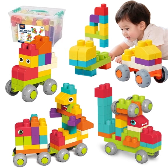 83 PCS STEM Soft Building Blocks Set for Toddlers 18 Months to 6 Years, Large Construction Stacking Blocks Toys Gift for Preschool Kids to Enhance Creativity, Imagination and Motor Skills