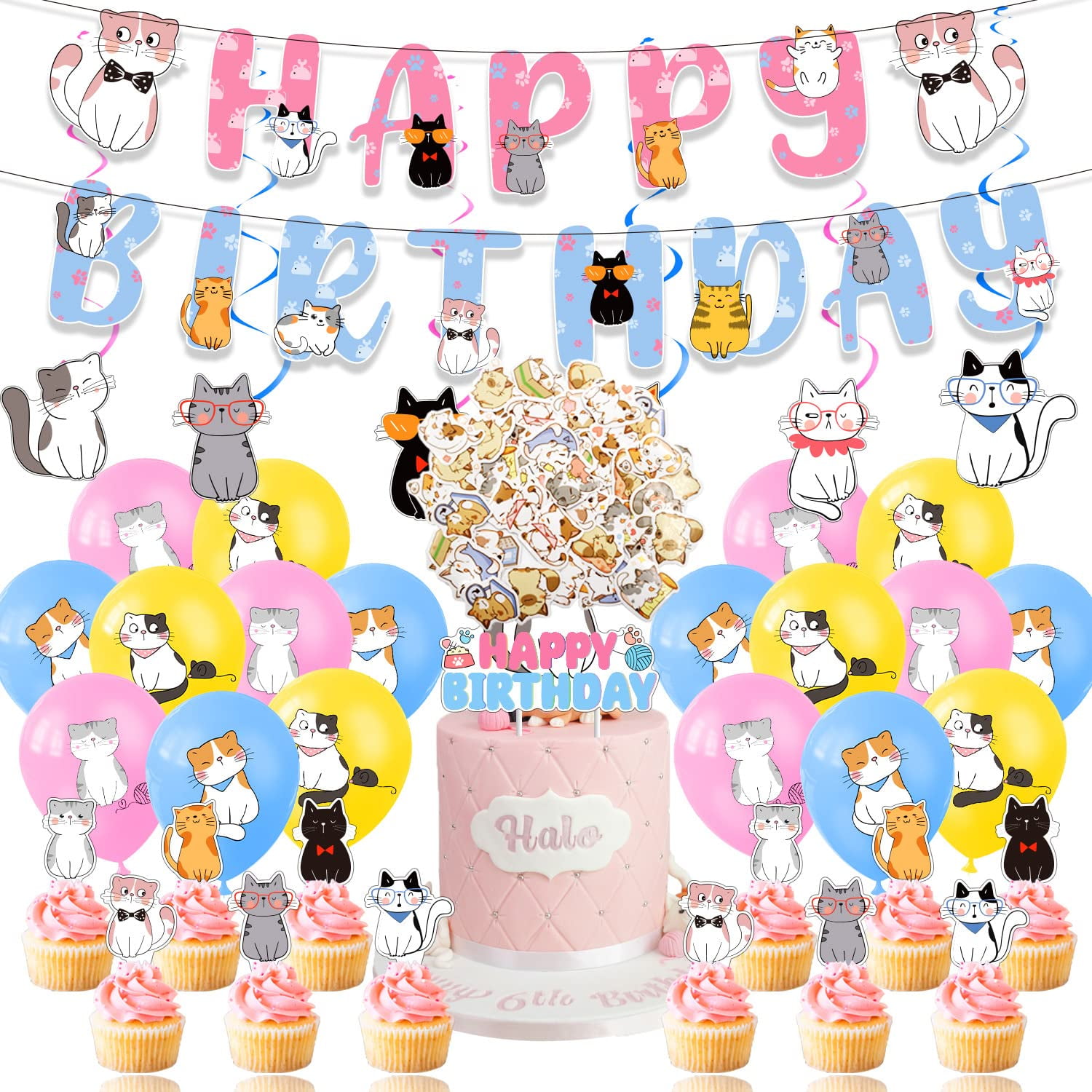 83 Pcs Cat Birthday Party Decorations , Cat Party Supplies with HAPPY BIRTHDAY Banner Party