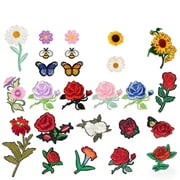 IBEQUEM 83 Pcs Embroidered Iron on Patches, Butterfly Flower Sew on Patches Set, Sunflower Bee Rose Daisy Embroidered, Applique Patches for Clothe Bag