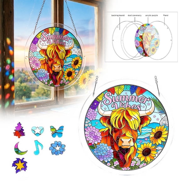 83 Piece Acrylic Puzzle Sunset DIY Window For Home And Garden Stained Glass Birds for Decorations for Fireplace Beaded Curtains Boxwood Garland with Berries Hanging Glass Ornament Display Stained