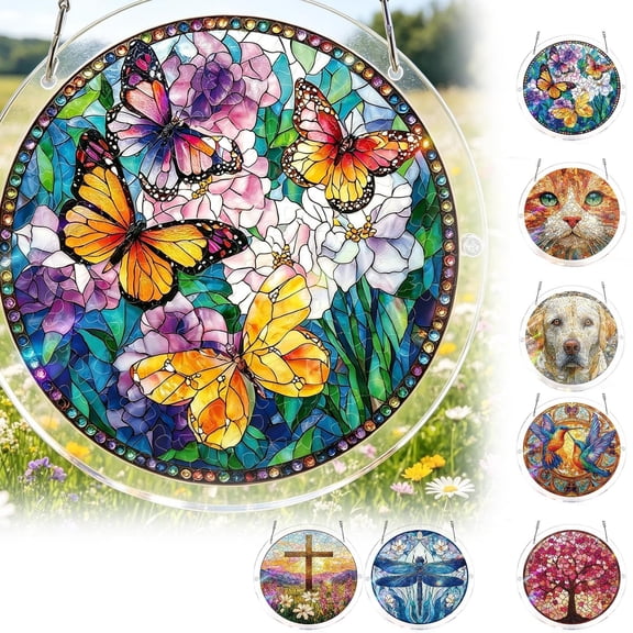 83 Pieces Acrylic Puzzle Suncatcher, Butterfly Sparkling Simulation Glass Design Hanging Puzzle Decoration for Wall Window, Creative DIY Craft Gift for Women, Men, Friends