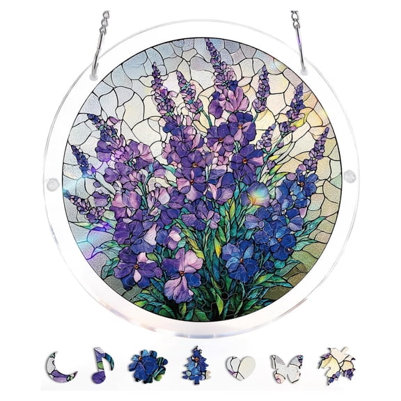 83 Pieces Acrylic Puzzle Suncatcher Window Hanging, 7.9 Inch Round Floral Sun Catcher for Home Garden Decor, Birthday Gift for Women Men Mom