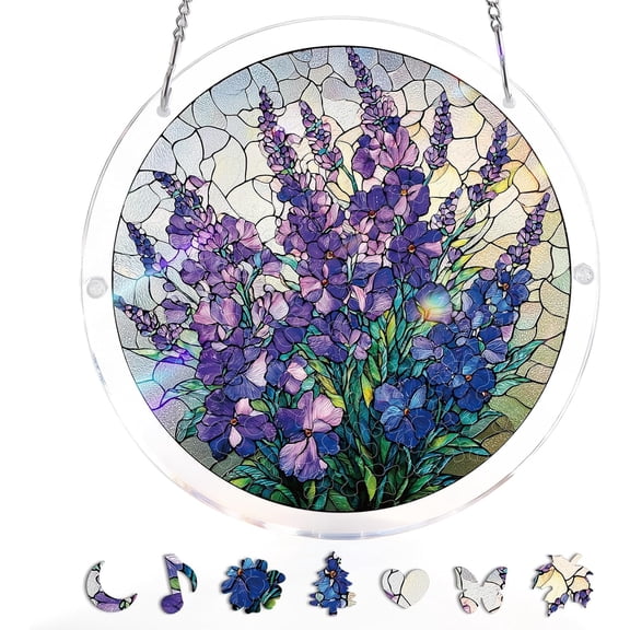 83 Pieces Acrylic Puzzles Suncatcher Window Hanging, 6.7 Inch Acrylic Jigsaw Puzzle Suncatcher, Acrylic Puzzles Garden Decoration for Birthday Mothers Day Gift Home Decor (Violet Garden Grace)