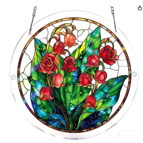 83 Pieces Flower Theme Acrylic Puzzles Suncatcher Window Hanging, 7.8“ Flower Bird Sun Catcher Stained Glass Acrylic Puzzles Kit for Window, Kitchen, Sunroom and Garden