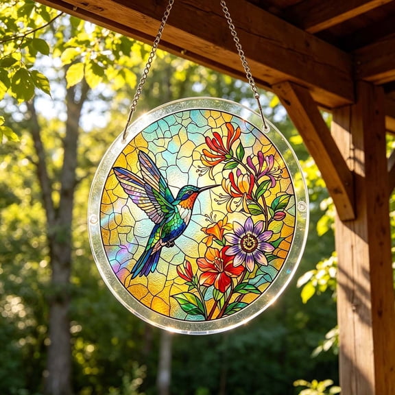 83 Pieces Hummingbird Acrylic Puzzles Suncatcher Window Hanging, 7.8" Flower Bird Sun Catcher Stained Glass Acrylic Puzzles Kit for Window, Kitchen, Sunroom and Garden