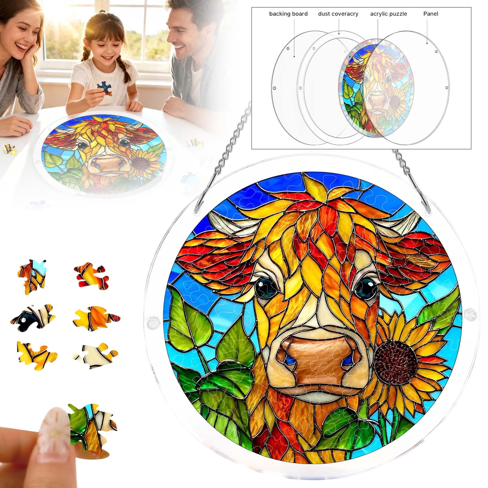 83 Pieces Stained Glass Style Acrylic Suncatcher Puzzle, 8 Inch