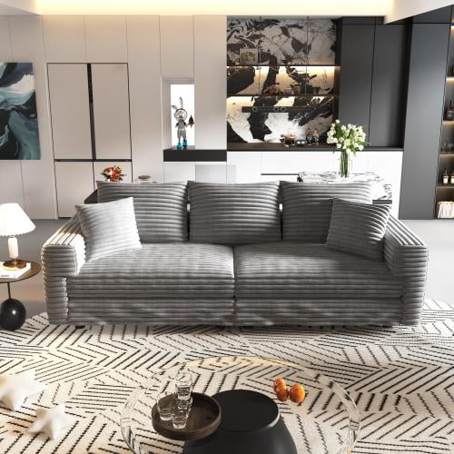 83" Plush Corduroy Sillones Para Sala Sofa, Para Sala Sofa with Solid Wood Frame, Para Sala Sofas with Convertible Design for Living Spaces, Grey