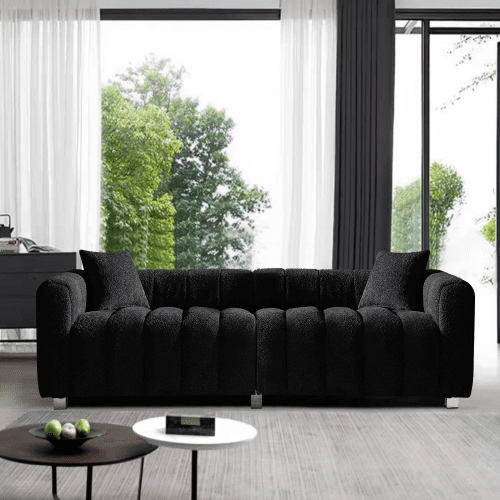 83" Premium Velvet Fluffy Modular Sectional Loveseat Sofa, Modern Mid-century Modular Sofa with Endless Configurations, Deep Seat Cloud Sectional Couch with Sturdy Support for Living Room, Black