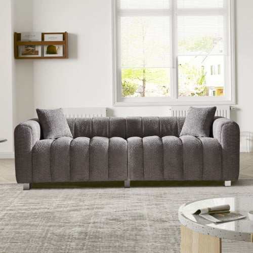 83" Premium Velvet Fluffy Modular Sectional Loveseat Sofa, Modern Mid-century Modular Sofa with Endless Configurations, Deep Seat Cloud Sectional Couch with Sturdy Support for Living Room, Gray