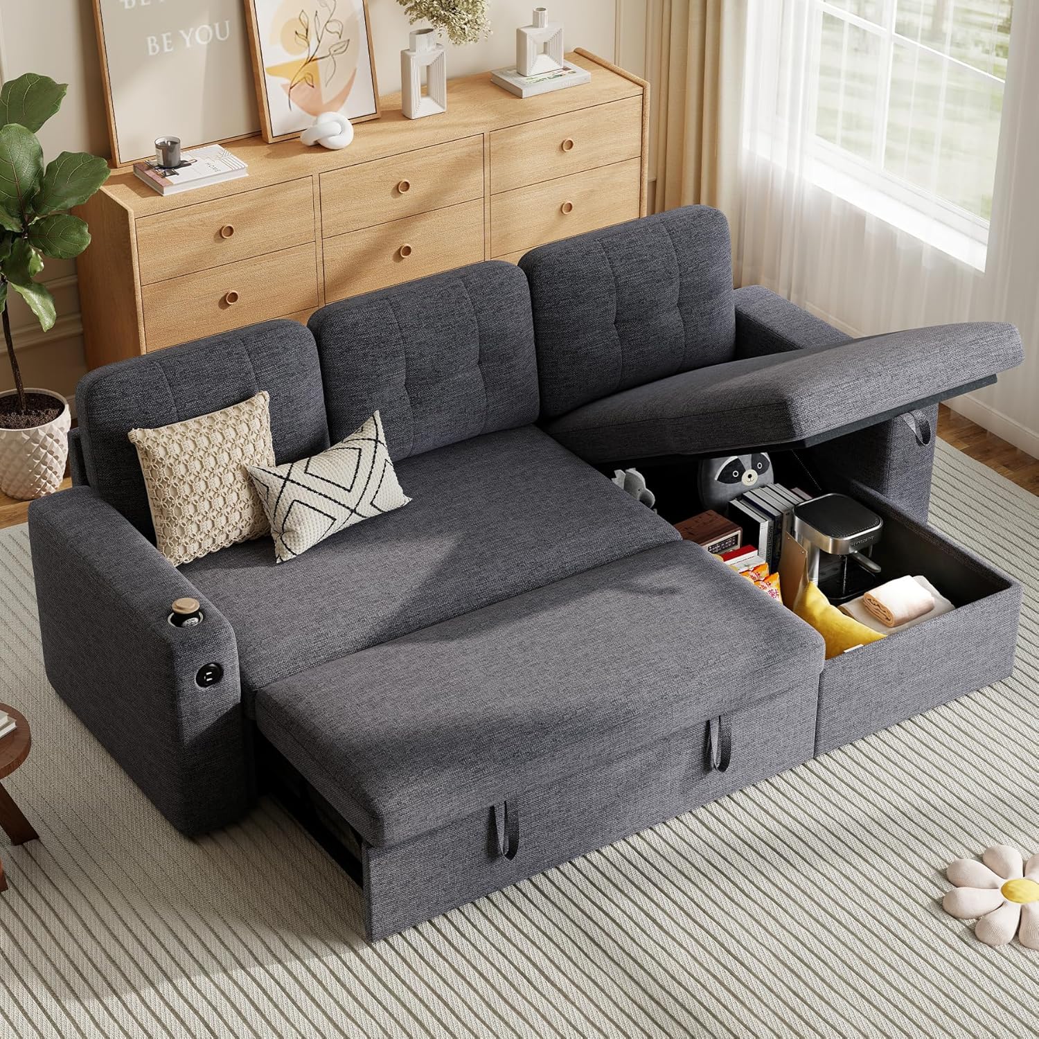83'' Pull Out Sofa Bed, 2 in 1 Convertible Sleeper Sofa Couch with ...