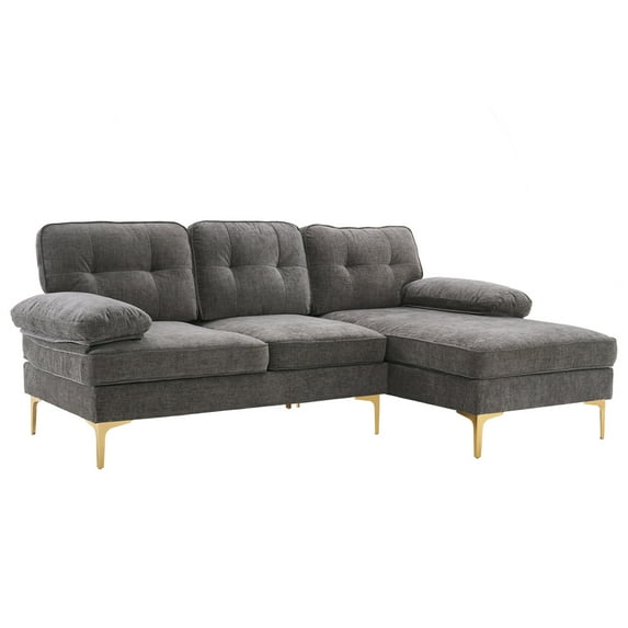 83" Sectional Sofa Couch, L Shaped Couch with Reversible Chaise Lounge, Sofa Couches for Living Room, Chenille 3-Seater Sofa Couch with Gold-Plated Legs for Apartment and Office,Dark Gray