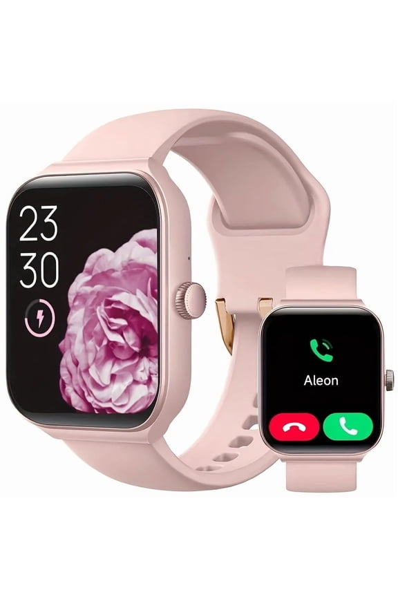 83" Smart Watch: Wireless Calls, Fitness Tracker with Activity Monitor, Step Counter, Message Alerts, Sports Modes, USB Charging for iPhone/Android. Perfect Gift in Black/Pink.