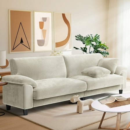 83" Corduroy Sofa,Loveseat Sofa with Extra Deep Seat Couches ,Comfy Upholstered Couch for Living Room,Tool-Free Setup with 2 Pillows,Beige