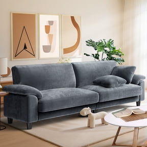 Patbrela 83" Corduroy Sofa, Loveseat Sofa with Extra Deep Seat Couches, Comfy Upholstered Couch for Living Room, No Assembly with 2 Pillows, Gray