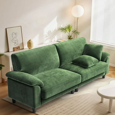 83" Corduroy Sofa,Loveseat Sofa with Extra Deep Seat Couches ,Comfy Upholstered Couch for Living Room,Tool-Free Setup with 2 Pillows,Green