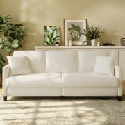 83" Sofa Couch for Living Room,Comfy Teddy Fleece Loveseat Sofa,Extra Deep Seat Couches ,Neche Tool-Free Setup Love Seat with 2 Pillows,Beige White