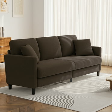83" Sofa Couch for Living Room,Comfy Teddy Fleece Loveseat Sofa,Extra Deep Seat Couches ,Neche Tool-Free Setup Love Seat with 2 Pillows,Brown