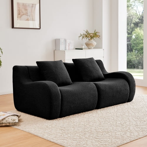 83" Soft Teddy Comfy Loveseat, 2 Seater Couch with Anti-slip, Loveseat Sofa Couch with No Assembly for Living Room Relaxing, Black