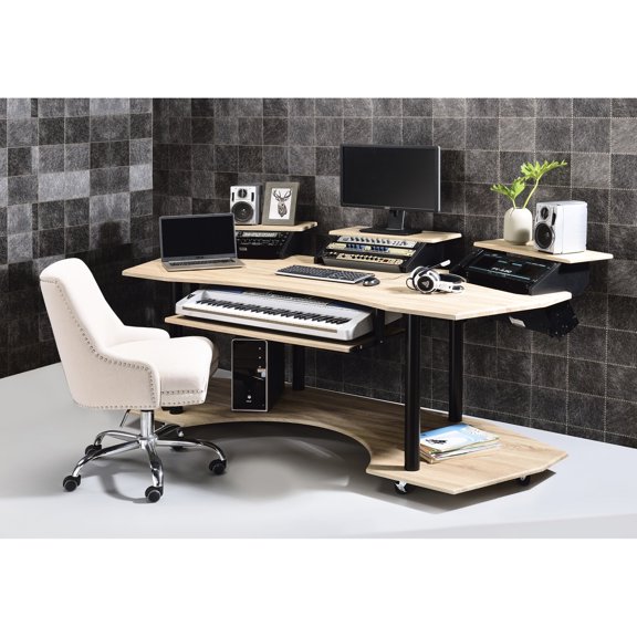 83" Synthetic Desk - Metal Frame for Durability - Music Creation Zone - Easy Movement