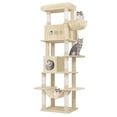 thumbnail image 1 of Hzuaneri Cat Tree, 82.6" Tall Multi‑Level Indoor Cat Tower with Scratching Posts, Condo, Hammock and Pom Poms, Beige, 1 of 12