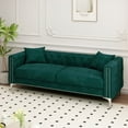thumbnail image 1 of 83" Velvet Sofa Couch, Large Couch with 2 Removable Pillows and Front Stud Details, 3 Seats Upholstery Sofa for Living Room Bedroom Home Office, Green, 1 of 8