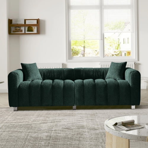 83" Velvet Upholstered Large Sofa, Mid-Century Modern Sofa with Modular Layout, Oversized Sofa Chair with Metal Legs for Home Living Space, Green