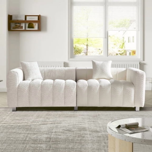 83" Velvet Upholstered Large Sofa, Mid-Century Modern Sofa with Modular Layout, Oversized Sofa Chair with Metal Legs for Home Living Space, White