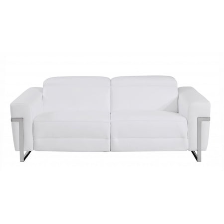 83" White Italian Leather with Chrome Accents Reclining Sofa