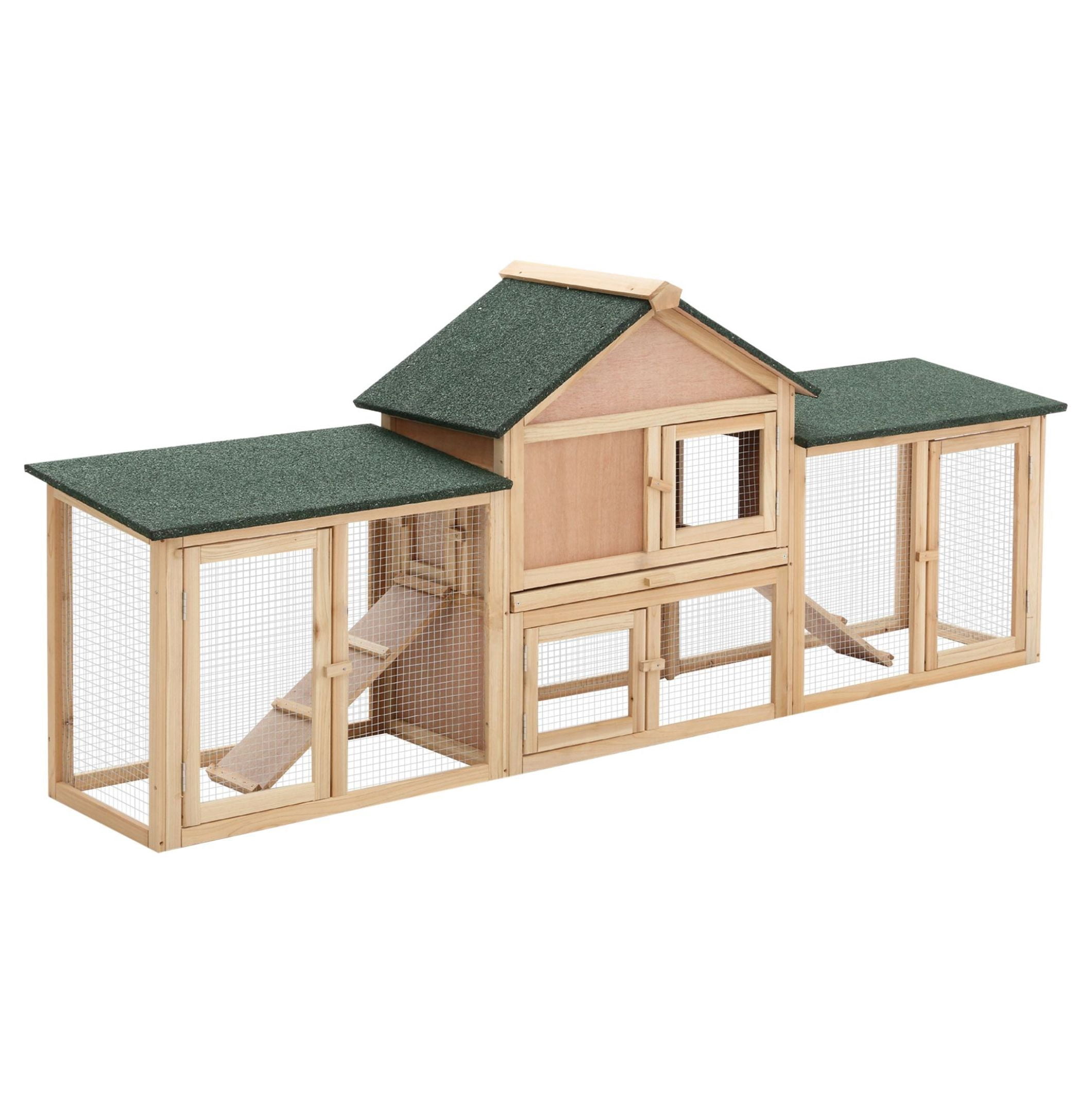 83 Wooden Rabbit Hutch Large Bunny House Double Run Removable Tray Waterproof Roof Outdoor Natural