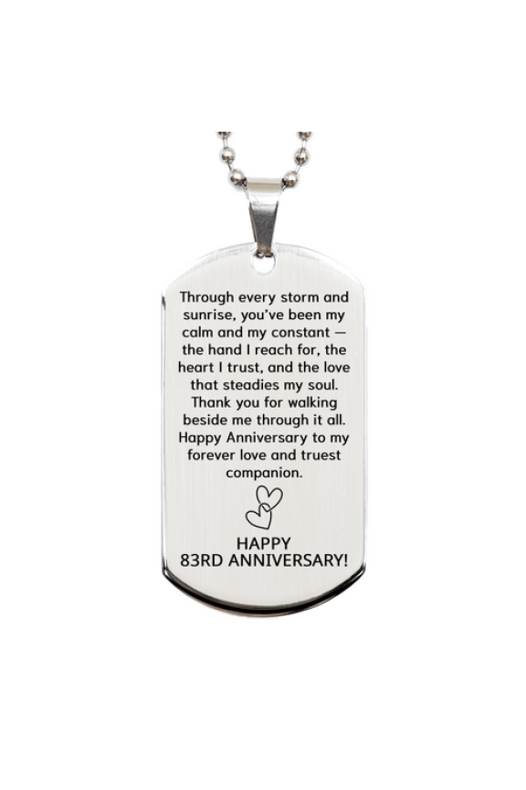 83 Year Anniversary Gift for Him - 83rd Anniversary Necklace for Her - Couples Dog Tag for Boyfriend or Girlfriend