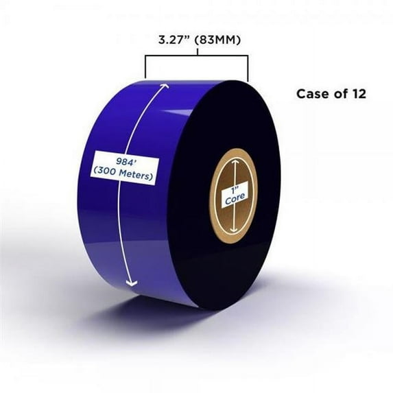 83 mm x 300 m Non-OEM New Wax Ribbon for Zebra Printers, Black - Pack of 12 in.