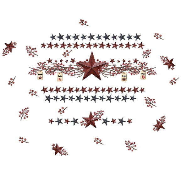 83 pcs Stars and Berries Wall Stickers Vintage Western Country Home Farmhouse Wall Decor Five-Pointed Star Decals Kitchen Stickers Rustic DecorDIY