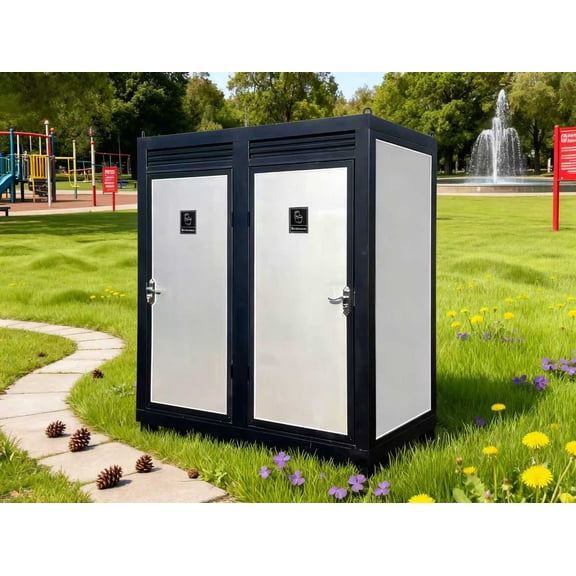 83" x 48" Two-Person Portable Toilet Cabin, Heavy-Duty Outdoor Restroom with Sink, Vent Fan & LED Light, 2-Stall Mobile Lavatory with EPS Insulation for Construction Sites, Weddings, Festivals