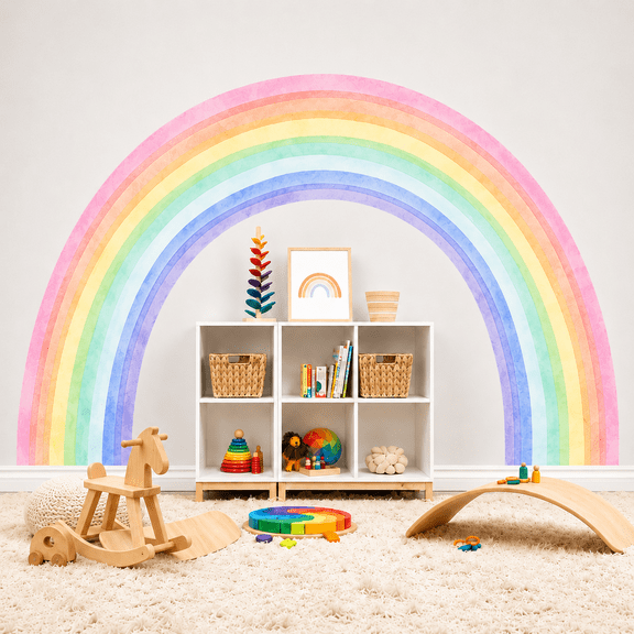 Large Rainbow Wall Decals, Mural Watercolor Rainbow Wall Stickers Peel and Stick Vinyl Wall Art Decor for Girls Bedroom Kids Nursery Living Room Playroom Toddler(83x43")