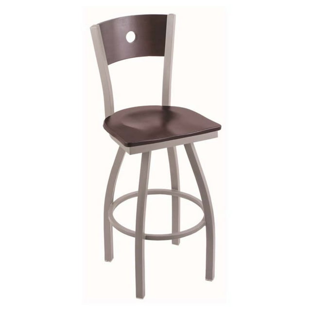 830 Voltaire 25" Counter Stool with Anodized Nickel Finish, Dark Cherry Maple Seat, Dark Cherry Maple Back, and 360 swivel