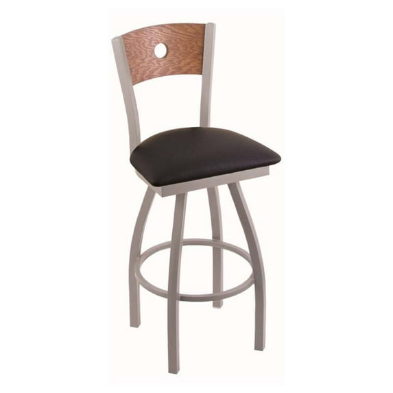 Holland Bar Stool Co. 830 Voltaire 25" Counter Stool with Bronze Finish, Medium Oak Back and Swivel Seat, Black Vinyl