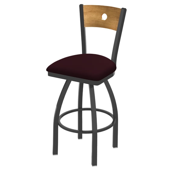 830 Voltaire 25" Swivel Counter Stool with Pewter Finish, Medium Back and Canter Bordeaux Seat